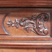 Load image into Gallery viewer, Antique French Walnut Sideboard with Cast Brass Handles and Carved Detail. B12731
