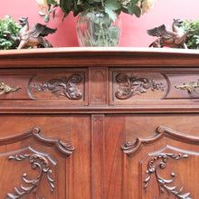 Load image into Gallery viewer, Antique French Walnut Sideboard with Cast Brass Handles and Carved Detail. B12731
