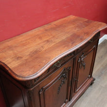 Load image into Gallery viewer, Antique French Walnut Sideboard with Cast Brass Handles and Carved Detail. B12731
