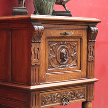 Load image into Gallery viewer, x SOLD Antique French Oak Drinks Cabinet with Carved Figure and Turned Supports. B12851
