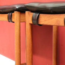 Load image into Gallery viewer, Pair of Retro Parker Mid-Century Bar Stools – Original Black Vinyl - Button Seats. B12513

