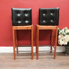 Load image into Gallery viewer, Pair of Retro Parker Mid-Century Bar Stools – Original Black Vinyl - Button Seats. B12513

