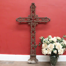 Load image into Gallery viewer, Antique French Wrought Iron Crucifix with Fretwork – Garden Memorial Cross. B12518
