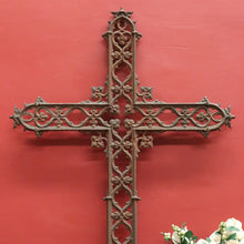 Load image into Gallery viewer, Antique French Wrought Iron Crucifix with Fretwork – Garden Memorial Cross. B12518
