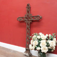 Load image into Gallery viewer, Antique French Wrought Iron Crucifix with Fretwork – Garden Memorial Cross. B12518
