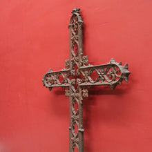 Load image into Gallery viewer, Antique French Wrought Iron Crucifix with Fretwork – Garden Memorial Cross. B12518
