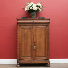 Load image into Gallery viewer, Antique French Oak Cabinet – Drawer, Shelves, Keys, Panel Doors &amp; Bun Feet. B12255
