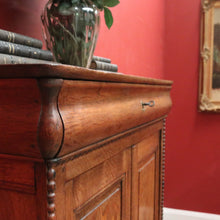 Load image into Gallery viewer, Antique French Oak Cabinet – Drawer, Shelves, Keys, Panel Doors &amp; Bun Feet. B12255
