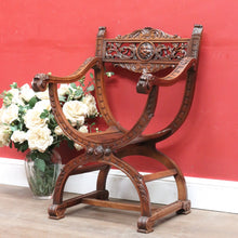 Load image into Gallery viewer, x SOLD Antique French Curule Savonarola Monk Chair with Carved Lion Masks. B12925
