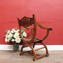 Load image into Gallery viewer, x SOLD Antique French Curule Savonarola Monk Chair with Carved Lion Masks. B12925
