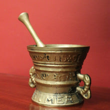 Load image into Gallery viewer, Antique French Brass Mortar &amp; Pestle – Ornate, Heavy, Decorative &amp; Usable. B12411
