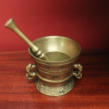 Load image into Gallery viewer, Antique French Brass Mortar &amp; Pestle – Ornate, Heavy, Decorative &amp; Usable. B12411
