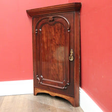 Load image into Gallery viewer, Antique English Mahogany Corner Medicine Cabinet with Brass Handle – Ready to Hang. B12501
