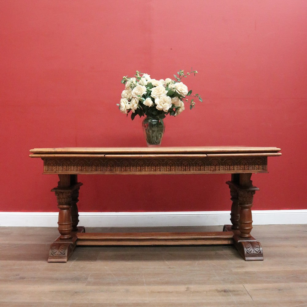 x SOLD Antique French Oak Parquetry Top Dining Table with Extension Leaves. B12491