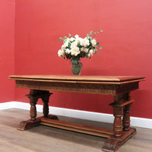 Load image into Gallery viewer, x SOLD Antique French Oak Parquetry Top Dining Table with Extension Leaves. B12491
