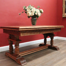 Load image into Gallery viewer, x SOLD Antique French Oak Parquetry Top Dining Table with Extension Leaves. B12491
