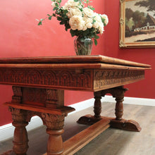 Load image into Gallery viewer, x SOLD Antique French Oak Parquetry Top Dining Table with Extension Leaves. B12491
