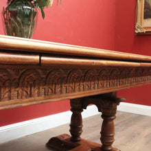 Load image into Gallery viewer, x SOLD Antique French Oak Parquetry Top Dining Table with Extension Leaves. B12491
