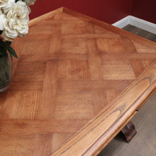 Load image into Gallery viewer, x SOLD Antique French Oak Parquetry Top Dining Table with Extension Leaves. B12491
