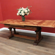 Load image into Gallery viewer, x SOLD Antique French Oak Parquetry Top Dining Table with Extension Leaves. B12491

