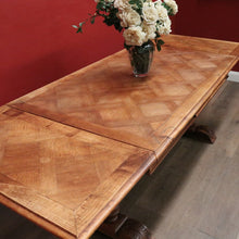 Load image into Gallery viewer, x SOLD Antique French Oak Parquetry Top Dining Table with Extension Leaves. B12491
