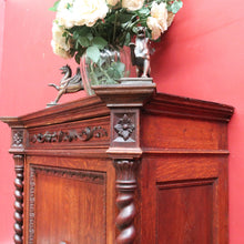 Load image into Gallery viewer, Antique French Oak Hall Cabinet Barley Twist Columns Single Door. B12915

