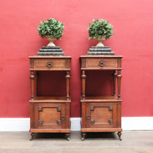 Load image into Gallery viewer, x SOLD Pair antique French oak bedside cabinets with marble tops and gilt mounts. B12941
