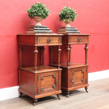 Load image into Gallery viewer, x SOLD Pair antique French oak bedside cabinets with marble tops and gilt mounts. B12941
