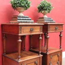 Load image into Gallery viewer, x SOLD Pair antique French oak bedside cabinets with marble tops and gilt mounts. B12941
