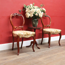 Load image into Gallery viewer, x SOLD Pair of antique English mahogany balloon back chairs with carved detail. B12939
