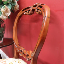 Load image into Gallery viewer, x SOLD Pair of antique English mahogany balloon back chairs with carved detail. B12939
