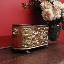 Load image into Gallery viewer, x SOLD French Brass Jardinière with Lion Handles, Cupids &amp; Paw Feet. B12312
