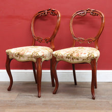 Load image into Gallery viewer, x SOLD Pair of antique English mahogany balloon back chairs with carved detail. B12939
