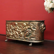 Load image into Gallery viewer, x SOLD French Brass Jardinière with Lion Handles, Cupids &amp; Paw Feet. B12312
