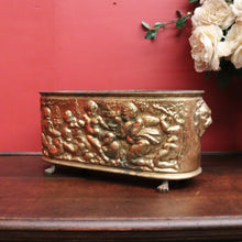 Load image into Gallery viewer, x SOLD French Brass Jardinière with Lion Handles, Cupids &amp; Paw Feet. B12312
