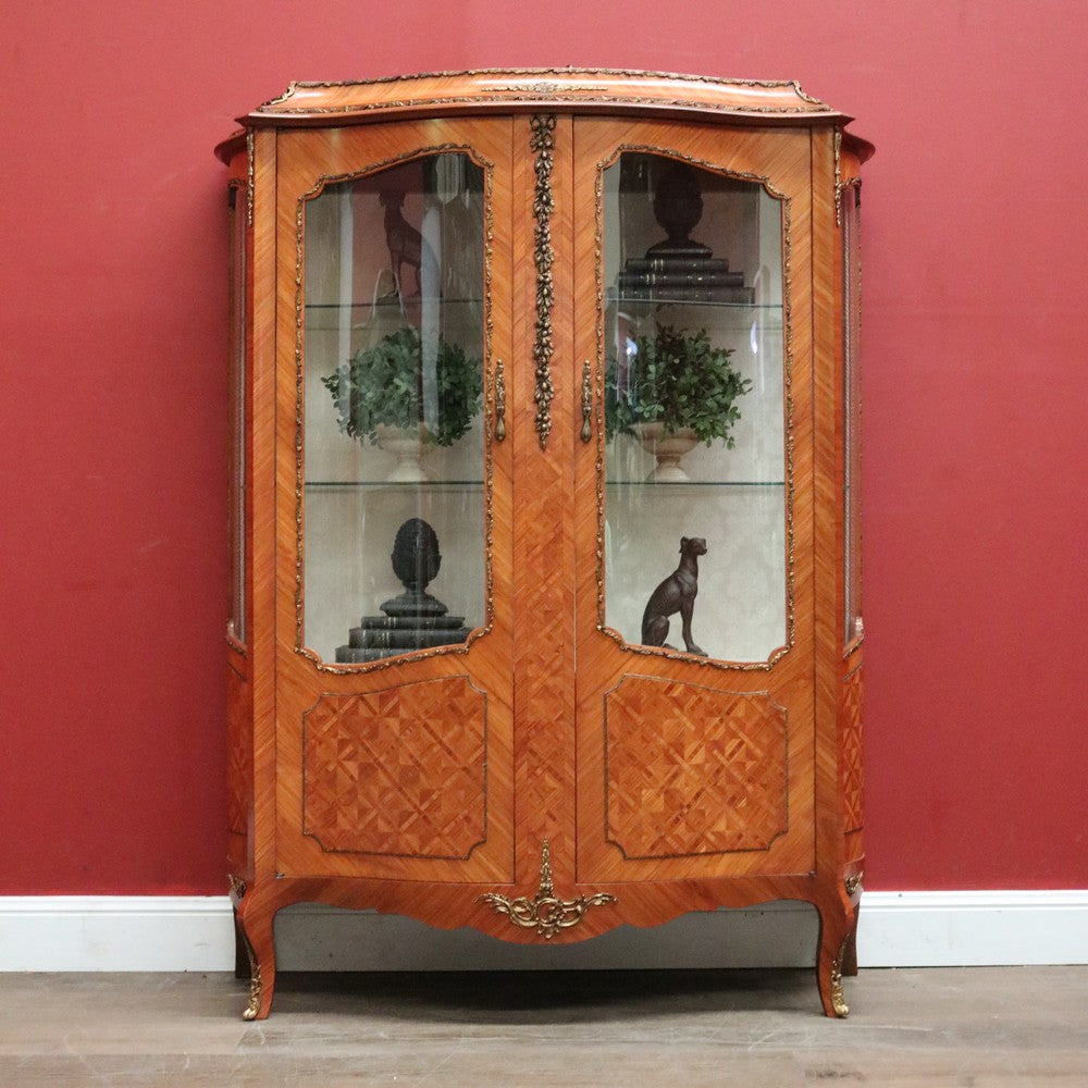 French Louis XVth Style Walnut & Marquetry Inlaid Two-Door Display Vitrine, or China Display Cabinet.B11957