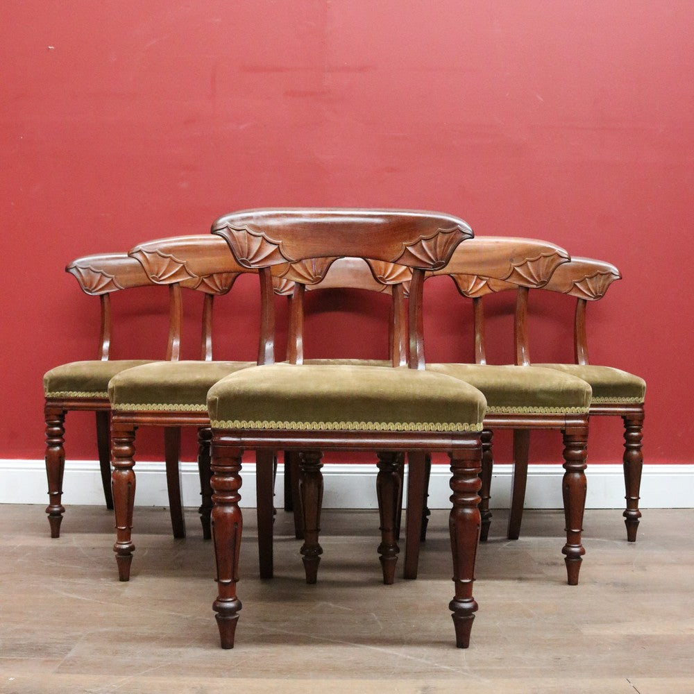 Set of 6 Antique English Mahogany and Olive Velvet Dining or Kitchen Chairs, circa 1860 B12061