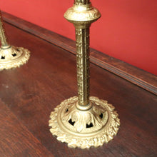 Load image into Gallery viewer, Antique French Brass Candlestick Holders with Lily Motif and Fretwork Base. B12309
