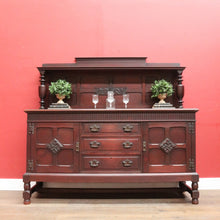 Load image into Gallery viewer, x SOLD Antique English mahogany sideboard with drawers cupboards and iron hardware. B12936

