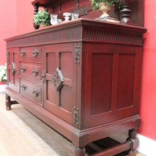 Load image into Gallery viewer, x SOLD Antique English mahogany sideboard with drawers cupboards and iron hardware. B12936
