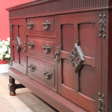 Load image into Gallery viewer, x SOLD Antique English mahogany sideboard with drawers cupboards and iron hardware. B12936
