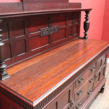 Load image into Gallery viewer, x SOLD Antique English mahogany sideboard with drawers cupboards and iron hardware. B12936
