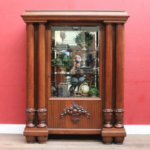 Load image into Gallery viewer, French antique oak display cabinet with carved detail and glass shelves. B12935
