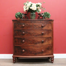 Load image into Gallery viewer, Antique English Mahogany Chest of Drawers with Flame Mahogany Drawer Fronts. B12063
