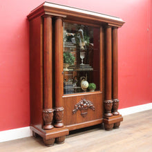 Load image into Gallery viewer, French antique oak display cabinet with carved detail and glass shelves. B12935
