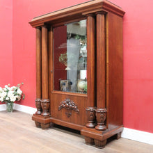 Load image into Gallery viewer, French antique oak display cabinet with carved detail and glass shelves. B12935
