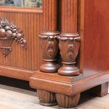 Load image into Gallery viewer, French antique oak display cabinet with carved detail and glass shelves. B12935
