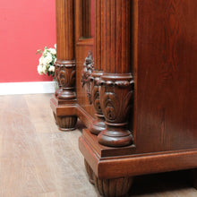Load image into Gallery viewer, French antique oak display cabinet with carved detail and glass shelves. B12935
