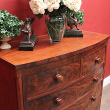 Load image into Gallery viewer, Antique English Mahogany Chest of Drawers with Flame Mahogany Drawer Fronts. B12063
