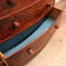 Load image into Gallery viewer, Antique English Mahogany Chest of Drawers with Flame Mahogany Drawer Fronts. B12063
